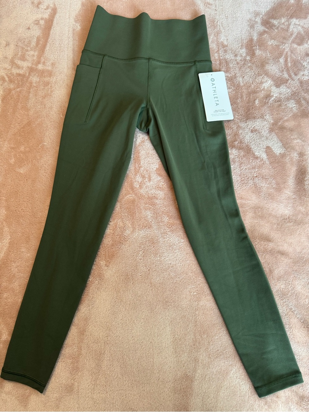 NWT Athleta Salutation Stash Pocket II 7/8 Tight/Leggings, Olive Green, Size XXS